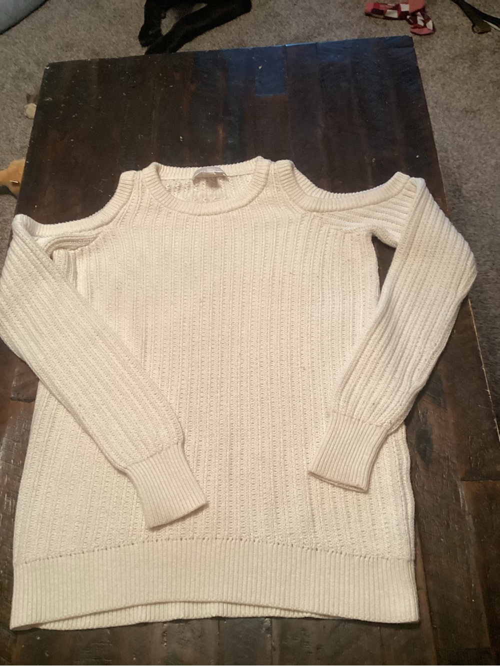 Michael Kors Cream Cold-Shoulder Ribbed Knit Sweater